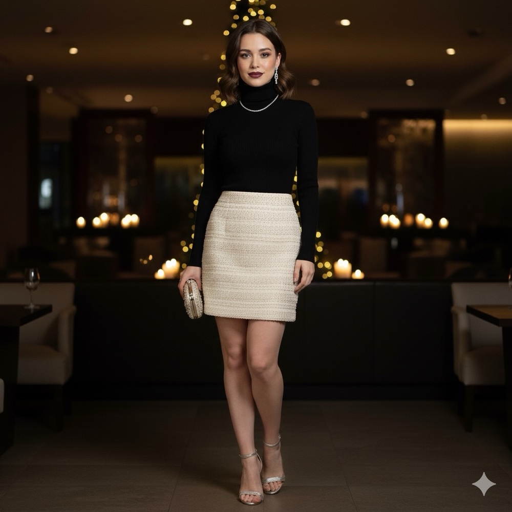 Badgley Mischka Dazzling Beaded Nude/Champagne Cocktail Skirt